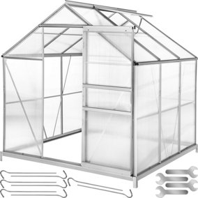 tectake Greenhouse in aluminium & polycarbonate w/ foundation - polycarbonate greenhouse walk in greenhouse - 190 x 185 x 195 cm
