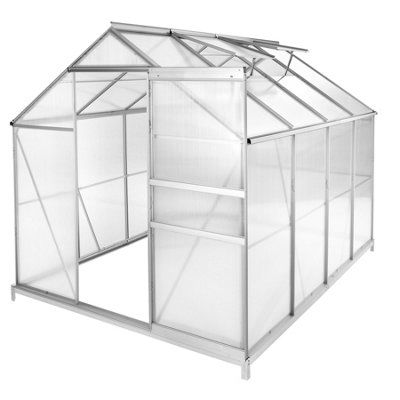 tectake Greenhouse in aluminium & polycarbonate w/ foundation - polycarbonate greenhouse walk in greenhouse - 250 x 185 x 195 cm