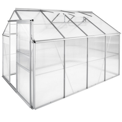 tectake Greenhouse in aluminium & polycarbonate w/ foundation - polycarbonate greenhouse walk in greenhouse - 250 x 185 x 195 cm