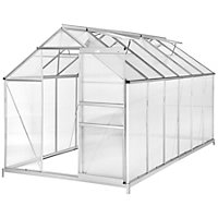 tectake Greenhouse in aluminium & polycarbonate w/ foundation - polycarbonate greenhouse walk in greenhouse - 375 x 185 x 195 cm