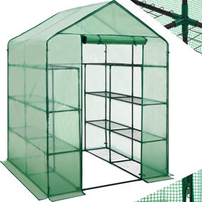 tectake Greenhouse tent w/ tarpaulin and shelving (143x143x195cm) - small greenhouse walk in greenhouse - green