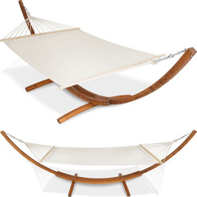 tectake Hammock Thorsten with wooden frame - XXL for 2 people - garden hammock free standing hammock - white