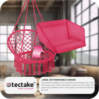 tectake Hanging chair Grazia garden swing seat hanging egg chair pink