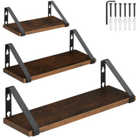 tectake Hanging shelf Cowell set of 3 shelves - Wooden Shelf Wall Bookshelf - Industrial wood dark rustic