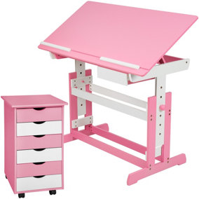 tectake Height-adjustable desk + filing cabinet - childrens desk kids desk - rose