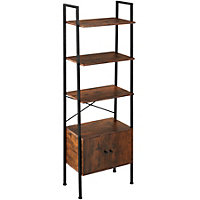 tectake Ladder shelf Brentwood 57.5x34x173cm with 4 shelves 2 cupboards - Ladder shelf shelf - Industrial wood dark rustic