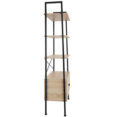 tectake Ladder shelf Brentwood 57.5x34x173cm with 4 shelves 2 cupboards - Ladder shelf shelf - industrial wood light oak Sonoma