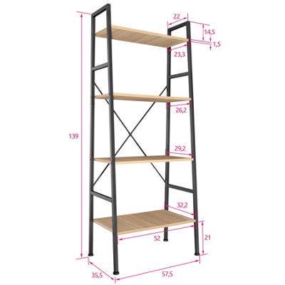 tectake Ladder shelf Newcastle - 4 Shelves - shelves bookshelf - industrial wood light oak Sonoma