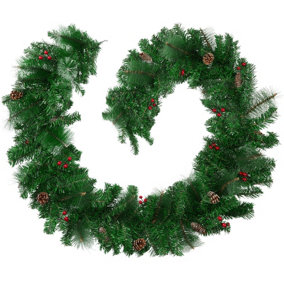 tectake Lifelike Christmas Garland with Pinecones (2.7m) - Christmas wreath garland - red/green