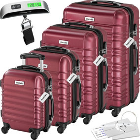 tectake Luggage set Mila - 4 pcs with accessories - Travel suitcase travel luggage set - burgundy