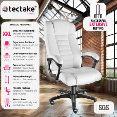 tectake Luxury office chair made of artificial leather - desk chair computer chair - white