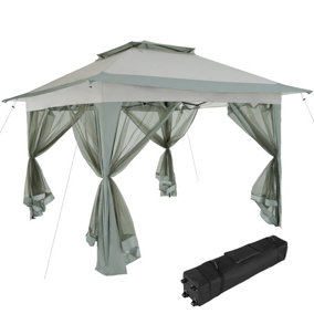 tectake Marquee Carabobo Ventilated roof & mosquito nets 3.64x3.64x2.94m - Folding gazebo pavilion - light grey/dark grey