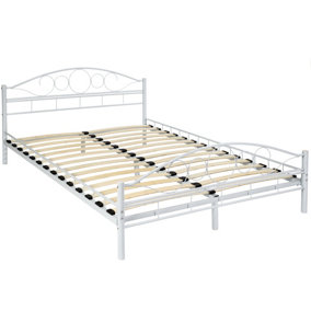 tectake Metal bed frame Art with slatted base - double bed double bed frame - 200 x 140 cm white/white