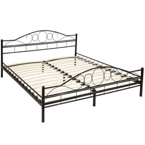 tectake Metal bed frame Art with slatted base - double bed double bed frame - 200 x 180 cm black/black