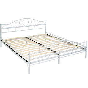 tectake Metal bed frame Art with slatted base - double bed double bed frame - 200 x 180 cm white/white