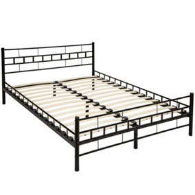 tectake Metal bed frame with slatted base - king size bed king size bed frame - 200 x 140 cm black