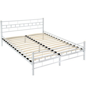 tectake Metal bed frame with slatted base - king size bed king size bed frame - 200 x 140 cm white