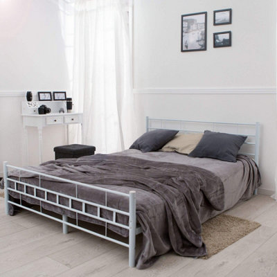 tectake Metal bed frame with slatted base - king size bed king size bed frame - 200 x 140 cm white