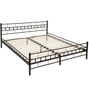 tectake Metal bed frame with slatted base - king size bed king size bed frame - 200 x 180 cm black