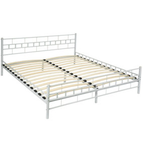 tectake Metal bed frame with slatted base - king size bed king size bed frame - 200 x 180 cm white