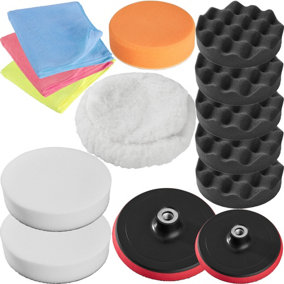 tectake Polishing & buffing pad set inc. wheel (14 pcs) - car polishing kit disc sander - colourful