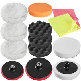 tectake Polishing & buffing set including pads & wheel (13 pcs) - polishing pads car polishing pads - colourful