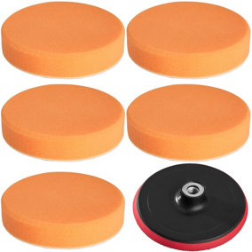 tectake Polishing disc & polishing sponge set medium density (150mm 6pcs) - polishing pads car polishing pads - orange
