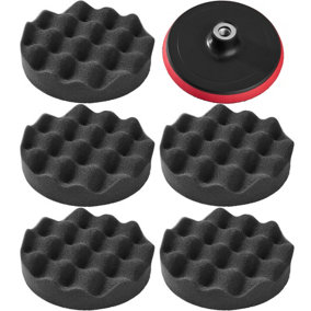tectake Polishing pad & disc set (ribbed 150mm 6pcs) - polishing pads car polishing pads - black