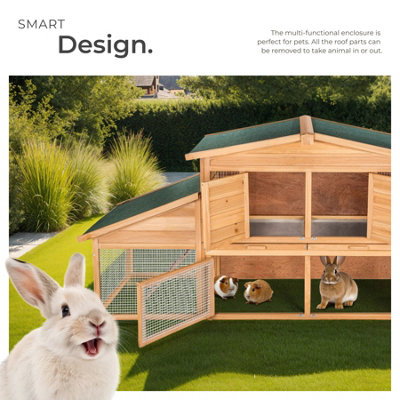 tectake Rabbit Hutch - wooden hen house, with 2 floors, 4 doors, run ...