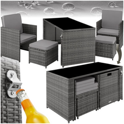 tectake Rattan furniture set Palermo (2 chairs 2 stools & 1 table