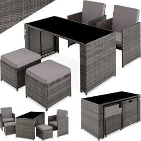 tectake Rattan furniture set Palermo (2 chairs 2 stools & 1 table) - grey