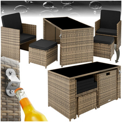 tectake Rattan furniture set Palermo (2 chairs 2 stools & 1 table