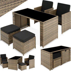 tectake Rattan furniture set Palermo (2 chairs 2 stools & 1 table) - nature