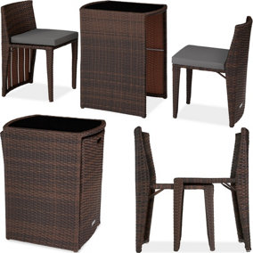 tectake Rattan garden bistro set Hamburg - 2 Chairs 1 Table - garden tables and chairs garden furniture set - black/brown