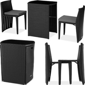 tectake Rattan garden bistro set Hamburg - 2 Chairs 1 Table - garden tables and chairs garden furniture set - black