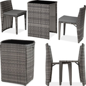 tectake Rattan garden bistro set Hamburg - 2 Chairs 1 Table - garden tables and chairs garden furniture set - grey