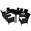 tectake Rattan garden dining set Monaco - 8 seats 1 table - garden tables and chairs garden furniture set - black