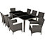 tectake Rattan garden dining set Monaco - 8 seats 1 table - garden tables and chairs garden furniture set - grey