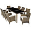 tectake Rattan garden dining set Monaco - 8 seats 1 table - garden tables and chairs garden furniture set - nature