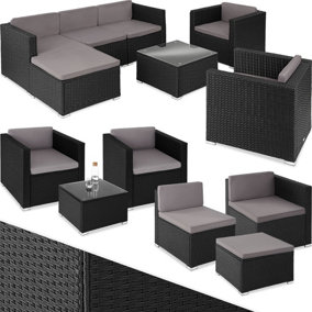 tectake Rattan Garden Furniture Lignano Set - 6 Seats 1 Table - Rattan lounge garden lounge - black