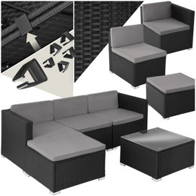 tectake Rattan Garden Furniture Lignano Set - sofa for garden garden corner sofa - black