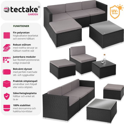 tectake Rattan Garden Furniture Lignano Set - sofa for garden garden corner sofa - black