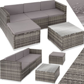 tectake Rattan Garden Furniture Lignano Set - sofa for garden garden corner sofa - grey