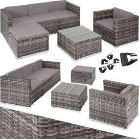 tectake Rattan Garden Furniture Lignano Set with Armchair - sofa for garden garden corner sofa - grey
