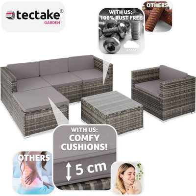 tectake Rattan Garden Furniture Lignano Set with Armchair - sofa for garden garden corner sofa - grey