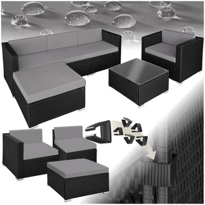 tectake Rattan garden furniture Milano black/grey DIY at B&Q