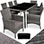 tectake Rattan garden furniture set 8+1 with protective cover - garden tables and chairs garden furniture set - mottled grey/grey