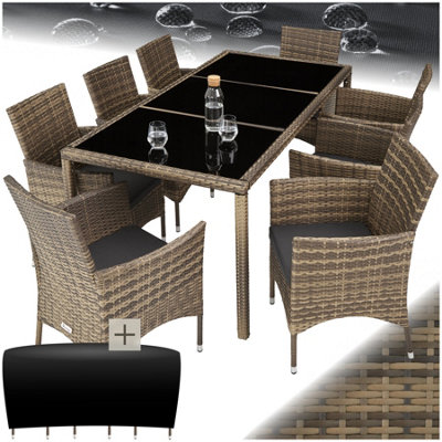 tectake Rattan garden furniture set 8+1 with protective cover garden