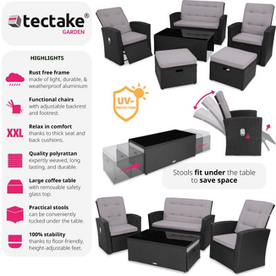 tectake Rattan garden furniture set Bari - 6 Seats 1 Table - garden table and chairs bistro set - black