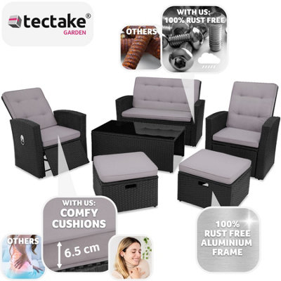 tectake Rattan garden furniture set Bari - 6 Seats 1 Table - garden table and chairs bistro set - black